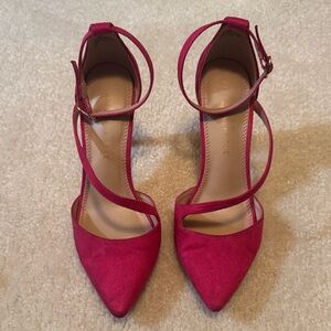Kelly & Katie Fuchsia Suede Pointed-Toe Ankle-Strap Heels